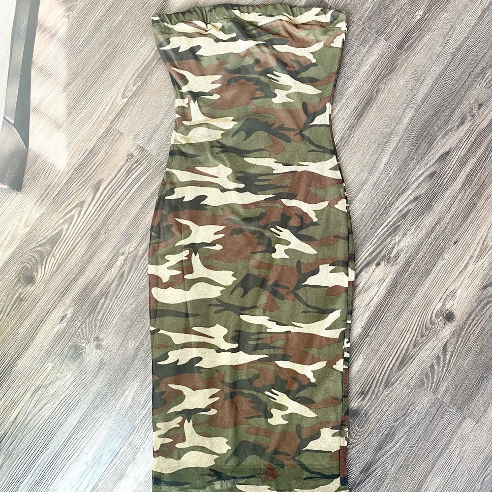 Lovely Day Strapless Camo Dress SZ SM